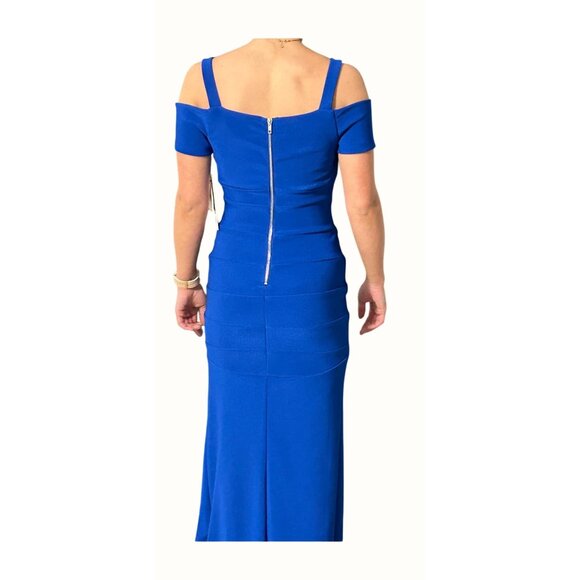 Honey And Rosie Royal Blue Off-Shoulder Gown Sweetheart Neckline & Slit NWT - Picture 2 of 13